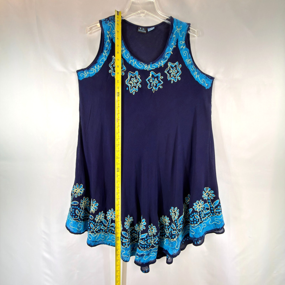 S.R. Fashion Blue Floral Embroidered Dress Beach Coverup Free Size Tunic Summer - Picture 3 of 8
